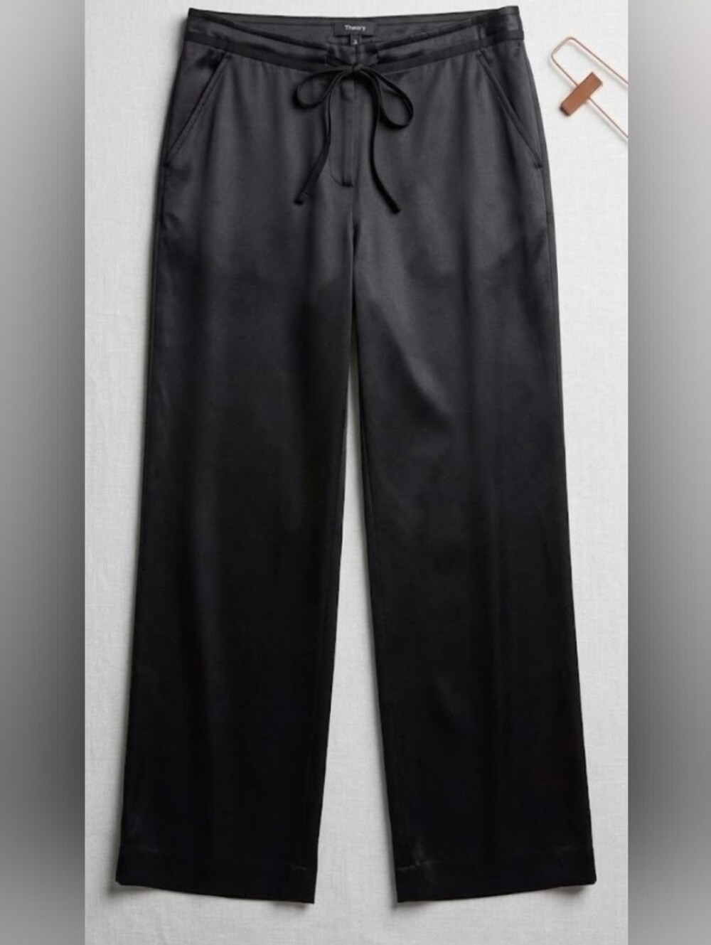 Studio Jax Wide Leg Satin Pants in Black (Sz 10) Chic Cocktail Soft Lounge Drape